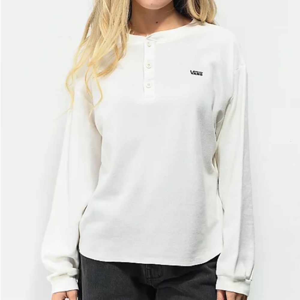 Vans Everly Henley White Thermal Button Long Sleeve T Shirt